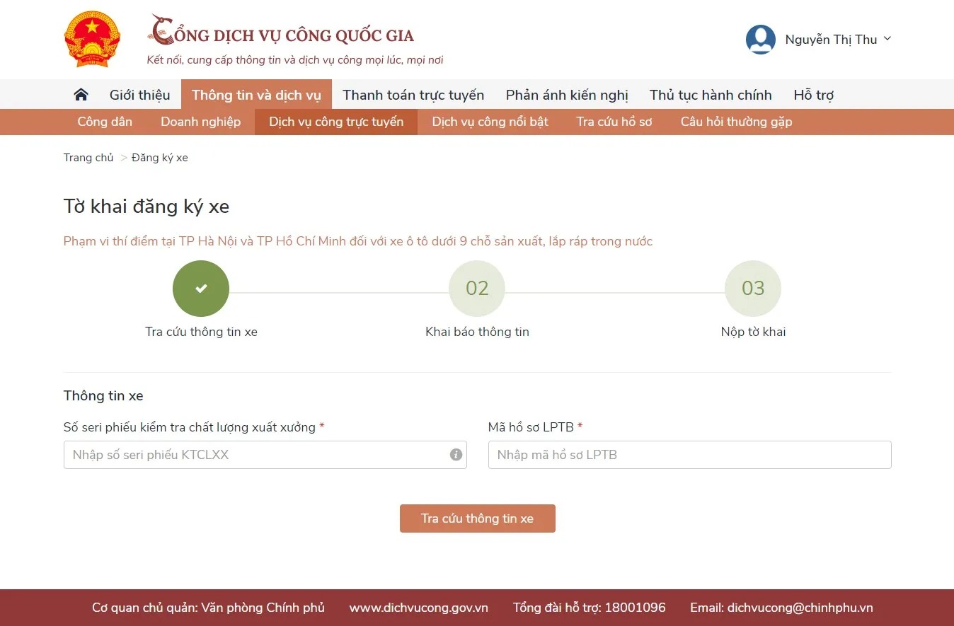 Tra cứu thông tin xe.
